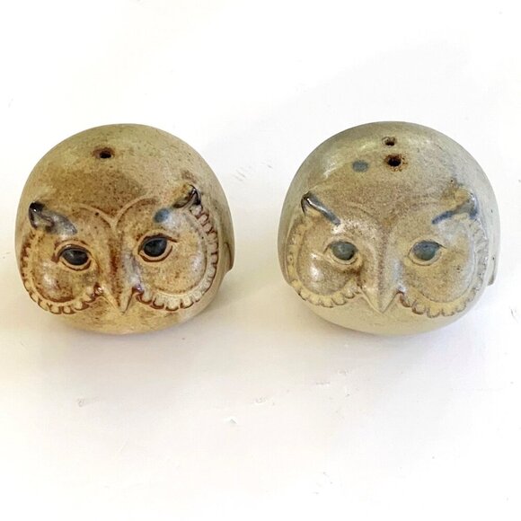 Vintage Stoneware Pottery Chubby Owl Salt And Pepper Shaker Set Japan - Picture 10 of 10